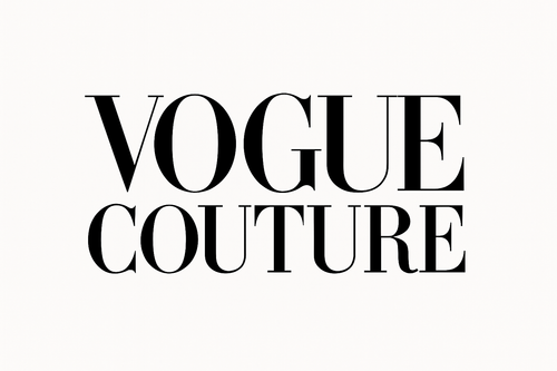 Generate a title with the name VOGUE COUTURE. The title should be black and the background should be white.